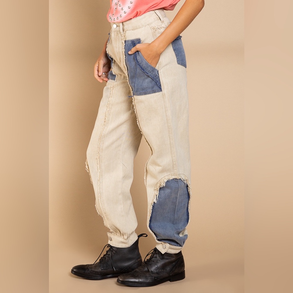 Pol Two-Tone Denim Patchwork Pants - image 2